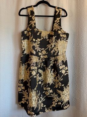 Black & Gold Floral Brocade Mini Dress